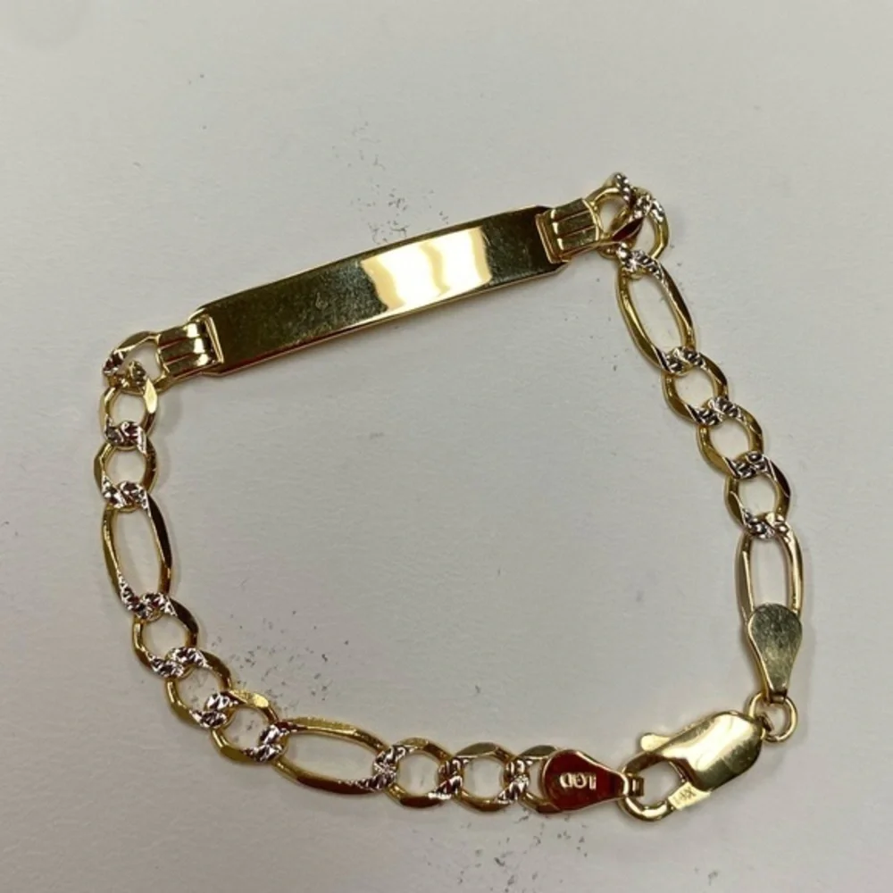 Solid 14K Yellow Gold Figaro Baby ID Bracelet 6 inches